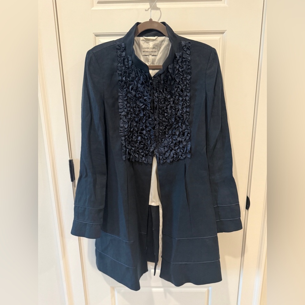 Michele Negri Women's Navy Ruffled Jacket. Size 46.